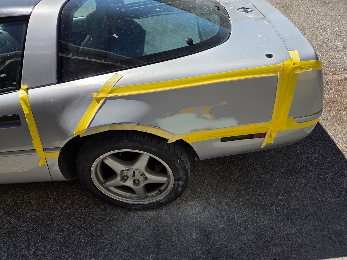 Corvette fender damage before repair